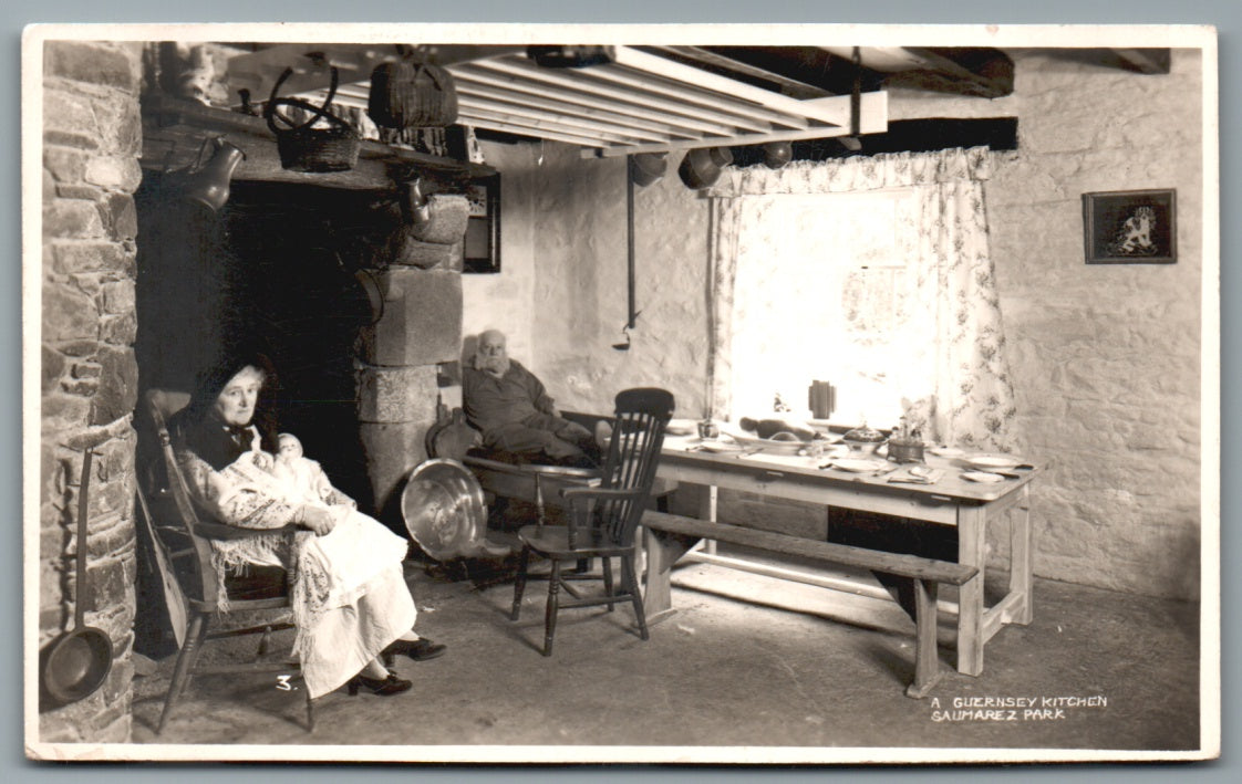 This is a Vintage Topographical Postcard showing Guernsey Kitchen Channel Islands