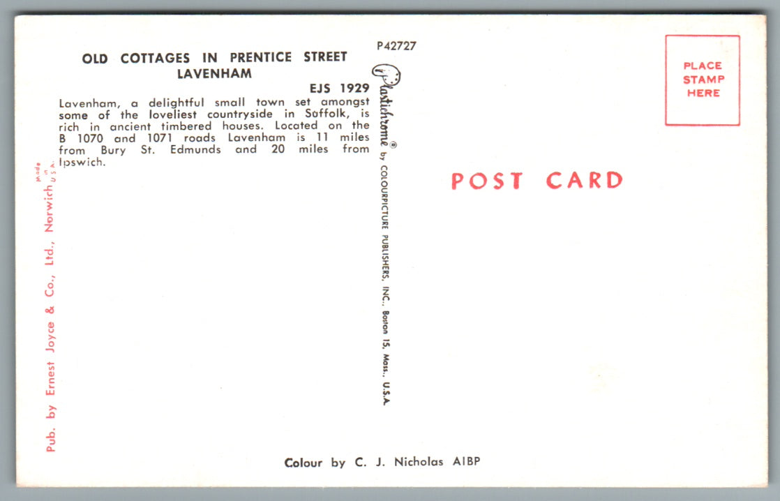 Lavenham Old Cottages in Prentice Street Suffolk Postcard #2365