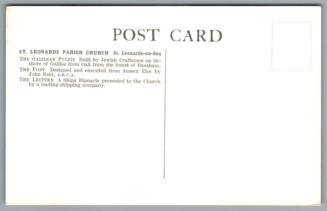 St Leonards On Sea Parish Church Galilean Pulpit & Font Sussex Postcard #0748