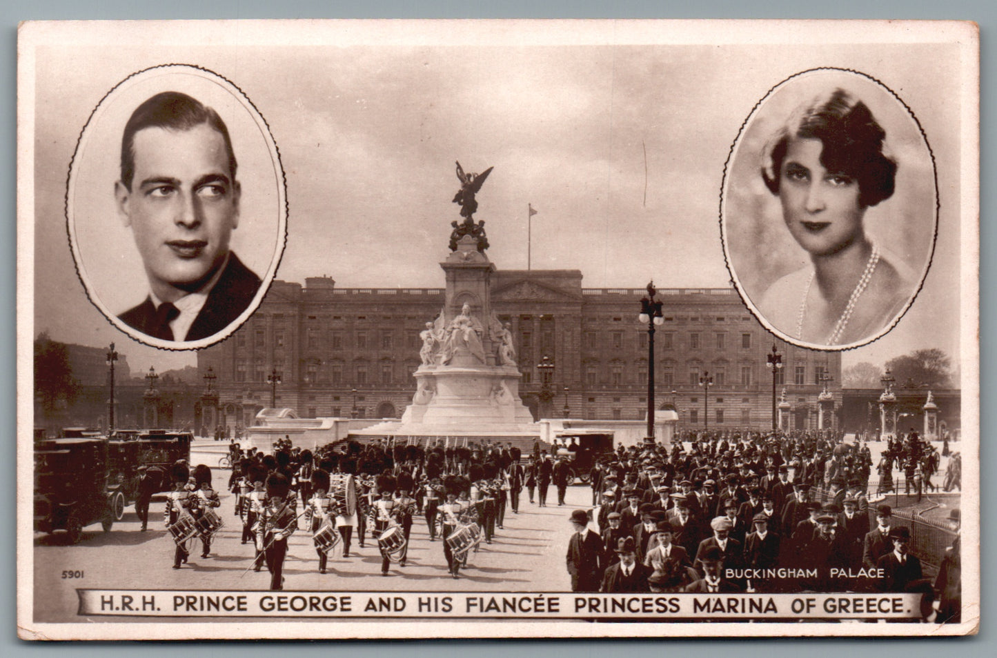 This is a Vintage Topographical Postcard showing H.R.H. Prince George &amp; Princess Marina of Greece