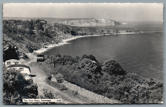 Swanage Two Bays, Dorset Real Photo Vintage Topographical Postcard