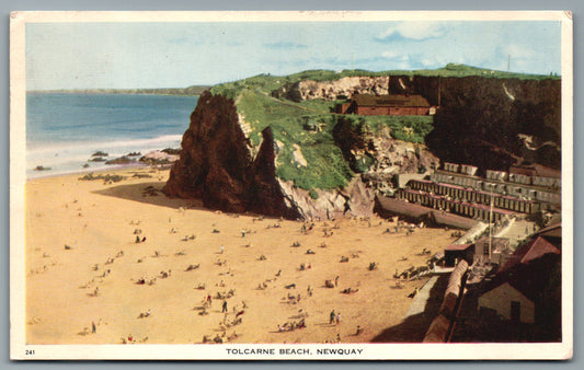 Newquay Tolcarnes Beach Cornwall Vintage Topographical Postcard
