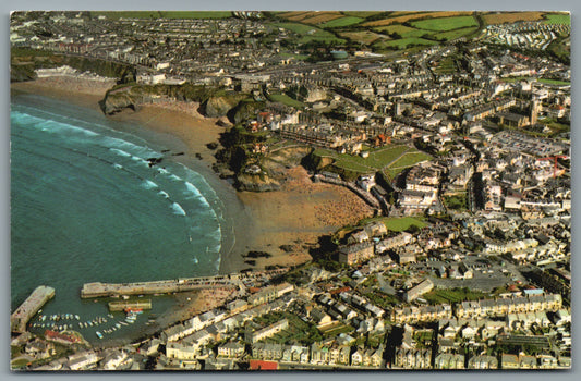 Newquay Arial View Cornwall Vintage Topographical Postcard