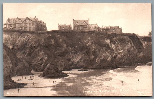 Newquay Great Western Beach Cornwall Vintage Topographical Postcard