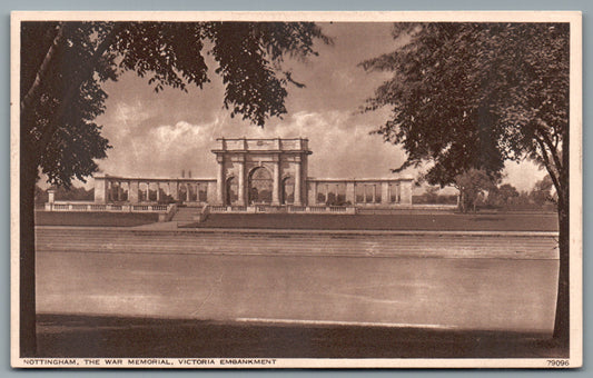 This is a Vintage Topographical Postcard showing Nottingham War Memorial, Victoria Embankment, Nottinghamshire