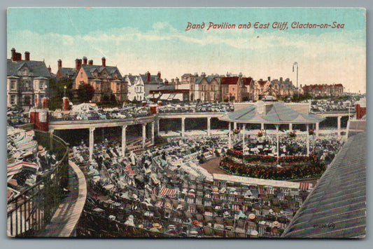 This is a Clacton-On-Sea, Band Pavilion &amp; East Cliff, Essex Vintage Topographical Postcard