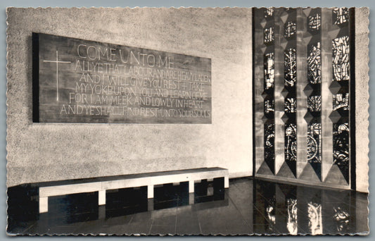 This is a Vintage Topographical Postcard showing Coventry Cathedral Mural Panels