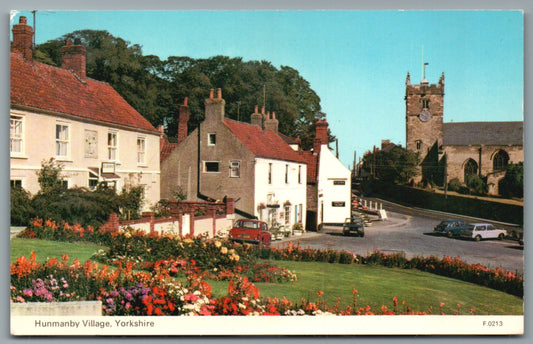 This is a Vintage Topographical Postcard showing Hunmanby Village Yorkshire Church Yorkshire