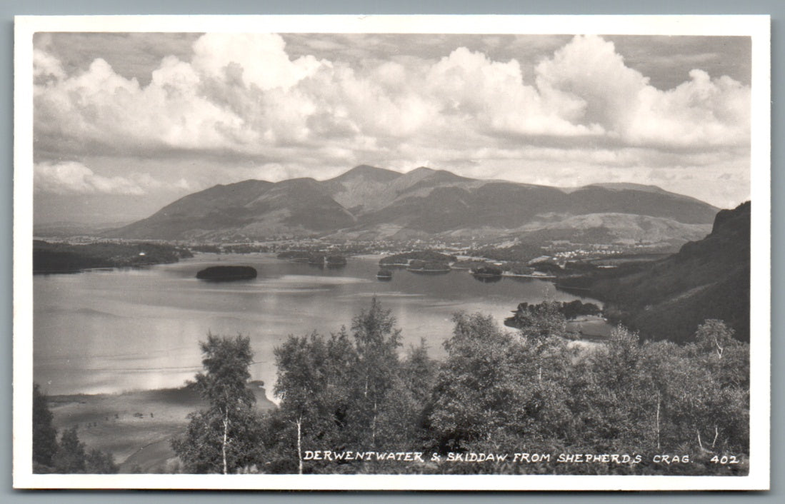 This is a Vintage Topographical Postcard showing Derwentwater and Skiddaw from Shepherd's Crag Keswick Cumbria