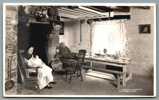 This is a Vintage Topographical Postcard showing Guernsey Kitchen Channel Islands