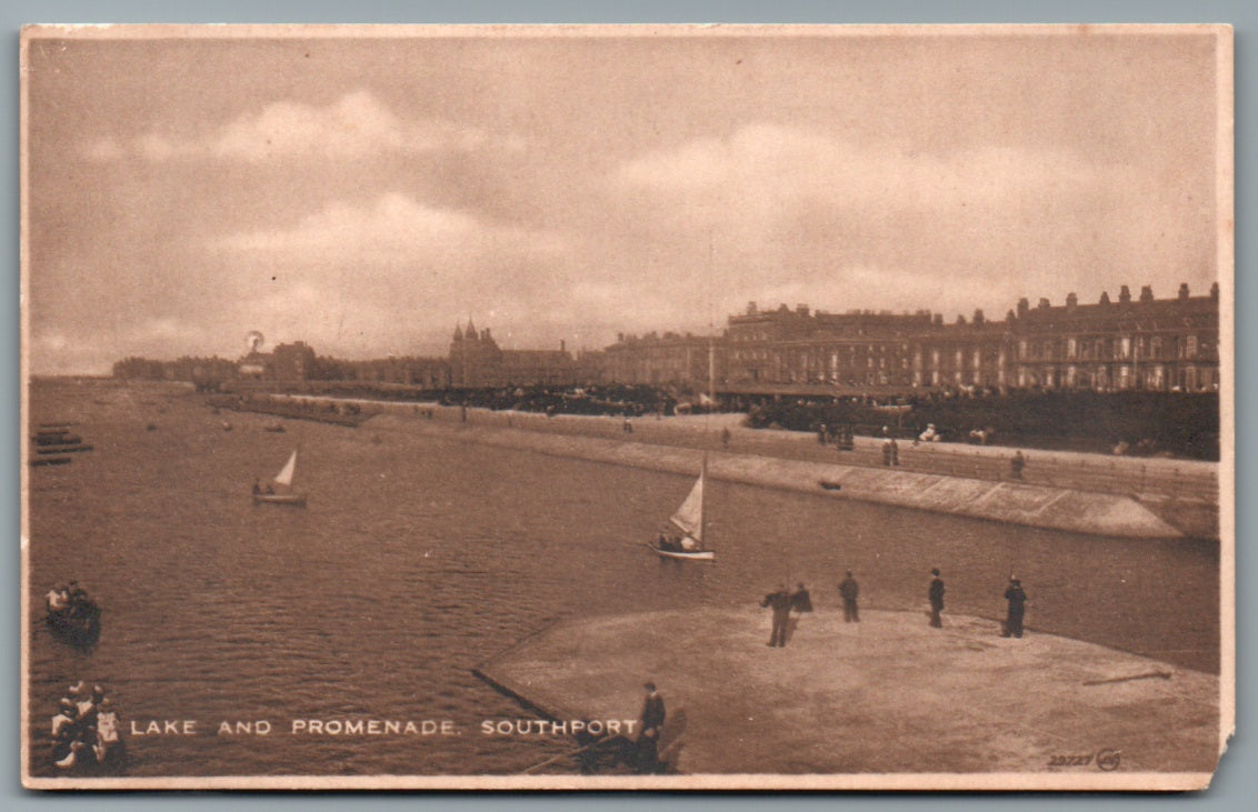 This is a Vintage Topographical Postcard showing Southport Lake and Promenade Merseyside