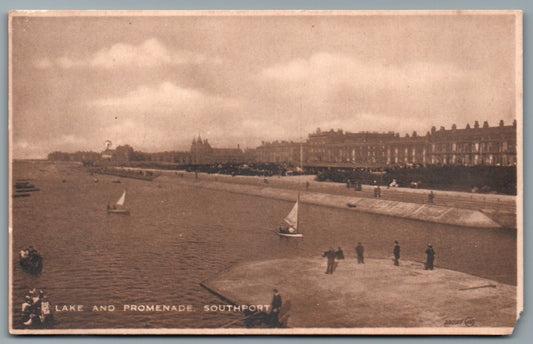 This is a Vintage Topographical Postcard showing Southport Lake and Promenade Merseyside