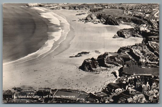 This is a Vintage Topographical Postcard showing Newquay The Island Art Gallery and Beaches