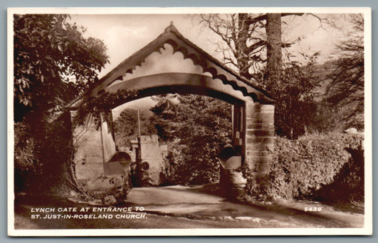 St Just-In-Roseland Church Lynch Gate Truro RPPC Postcard