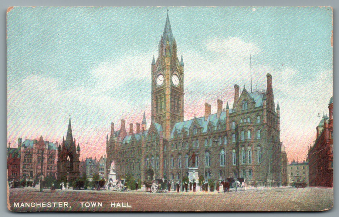 This is a Manchester Town Hall Vintage Topographical Postcard