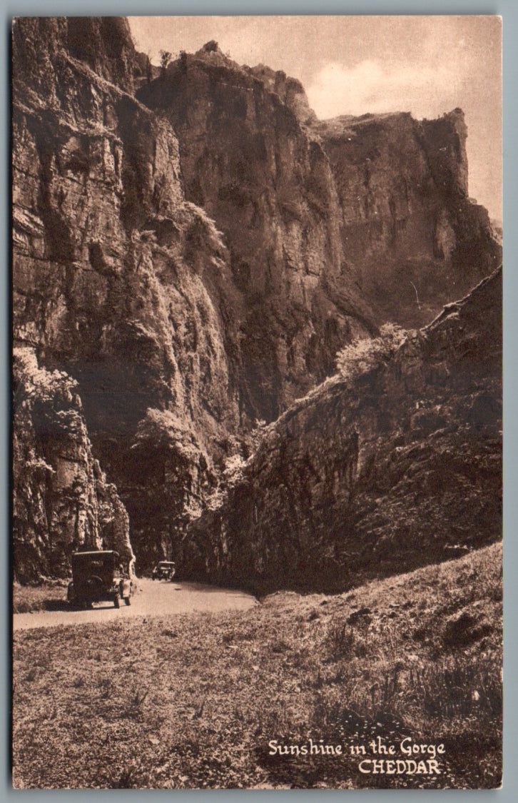This is a Sunshine In The Gorge Cheddar Somerset Vintage Topographical Postcard