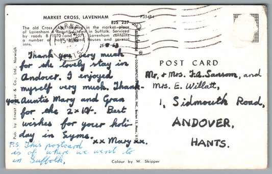 Lavenham Market Cross Suffolk Postcard #2408
