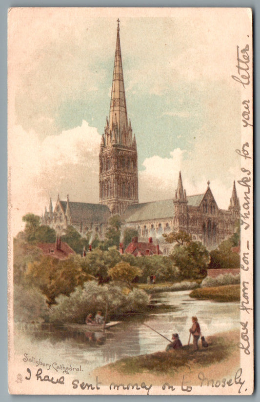 This is a Salisbury Cathedral Wiltshire Vintage Topographical Postcard