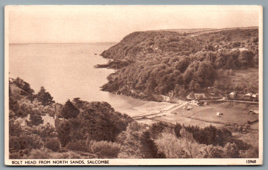 This is a Vintage Topographical Postcard showing Salcombe Bolt Head North Sands Devon