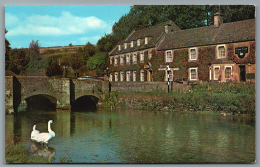 This is a Vintage Topographical Postcard showing Bibury River Coln Gloucestershire