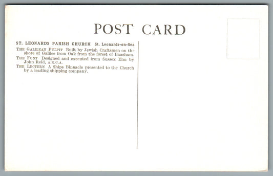 St Leonards On Sea Parish Church Galilean Pulpit & Font Sussex Postcard #0748
