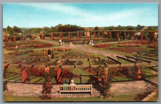 This is a Vintage Topographical Postcard showing Southsea Rose Garden Lumps Fort Hampshire
