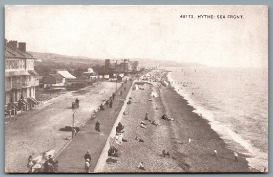 This is a Vintage Topographical Postcard showing Hythe Sea Front People on Beach Kent