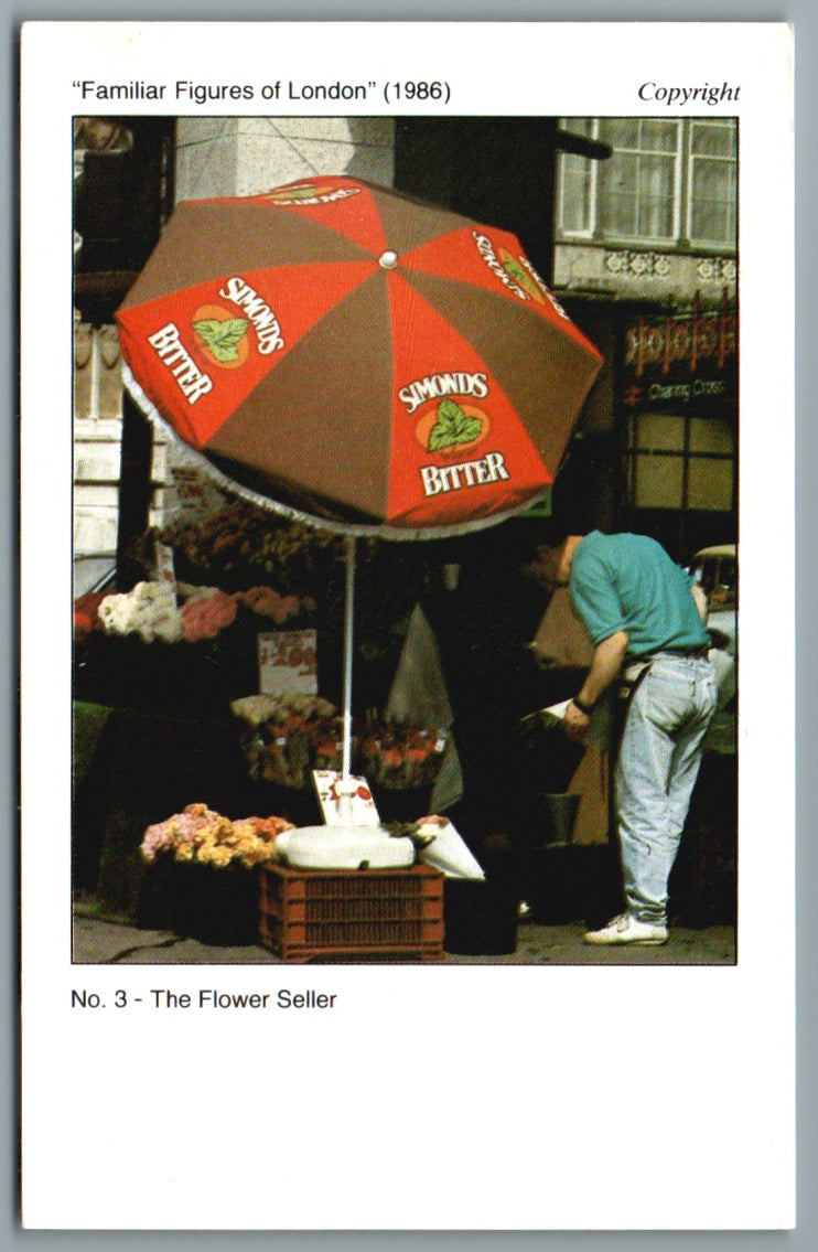 This is a Vintage Topographical Postcard showing Familiar Figures of London - The Flower Seller