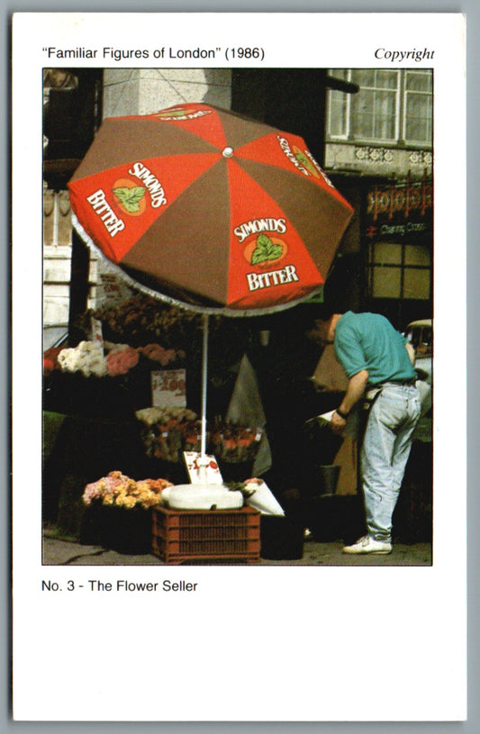 This is a Vintage Topographical Postcard showing Familiar Figures of London - The Flower Seller