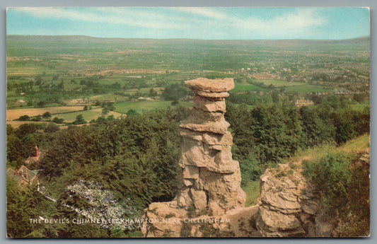 This is a Vintage Topographical Postcard showing Devil's Chimney Leckhampton Cheltenham Gloucestershire